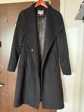 Phase Eight Black Wool Blend Wrap Coat Size 8 – Belt Missing